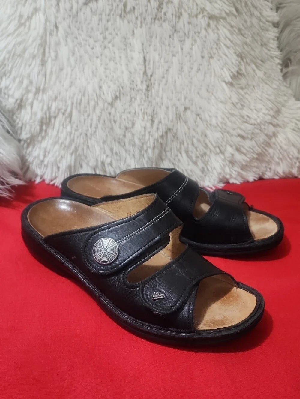 Finn Comfort Sansibar_s Black Slide Sandals with Adjustable Straps